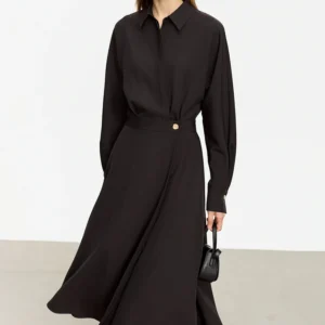 AMII Minimalist French Long-sleeve Shirt Dress for Women 2024 Autumn New A-line Office Lady Solid Midi Dresses Vestidos 12343290