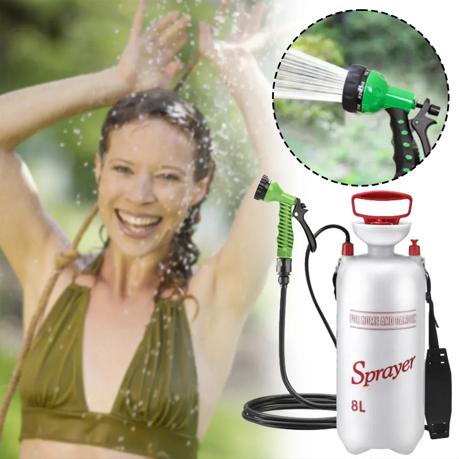 4/5/8L Portable Outdoor Shower,Multifunctional Travel Pet Bather with 3m Hose for Camping,Home Sprayer for Water Flower Wash Car