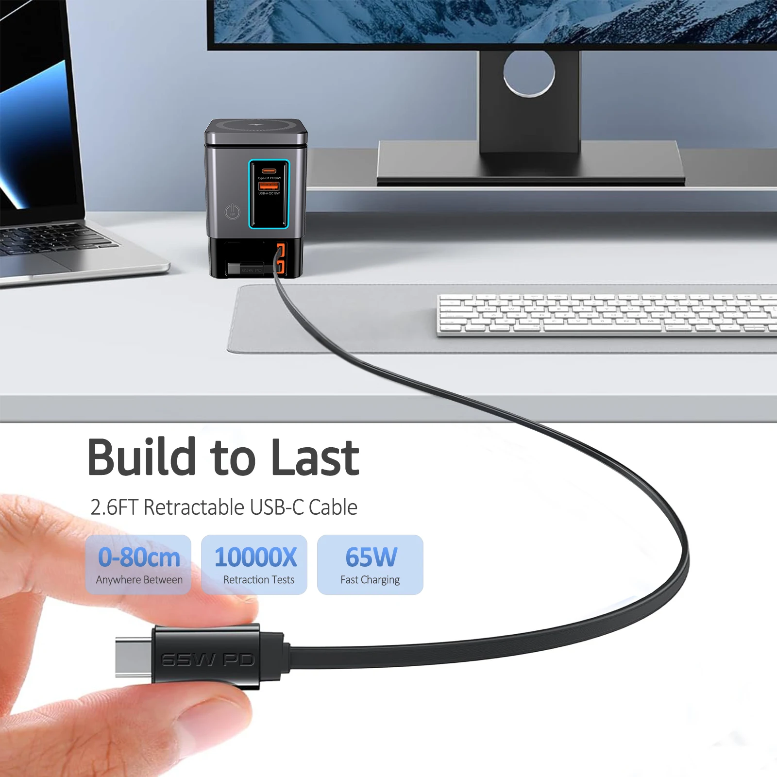 6-in-1 Charging Station with Retractable USB-C Cable Power Combo Tower 105W for Multiple Devices Fast Charger for iPhone Airpod - Image 5