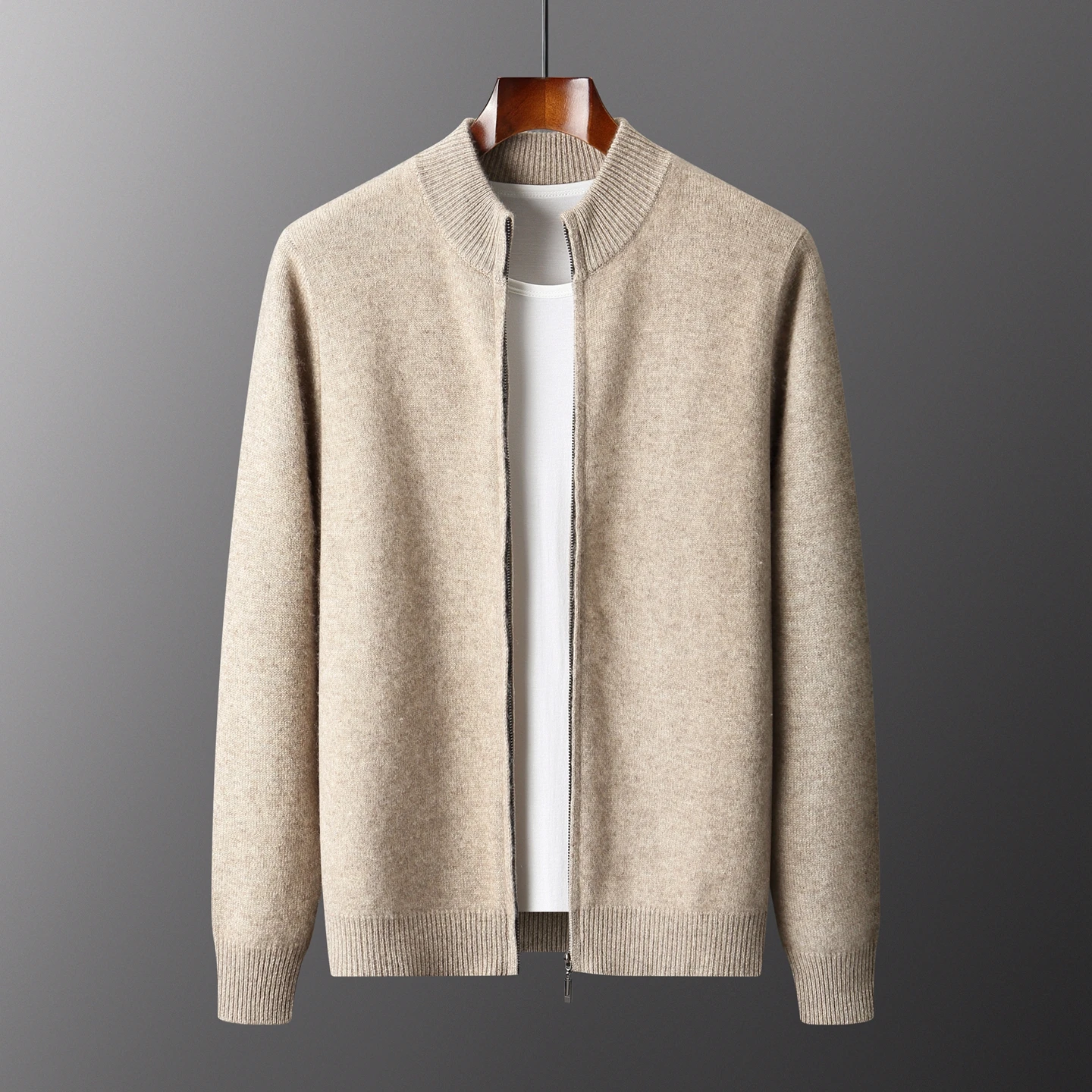 100% Merino Wool Trousers Cardigan Sweater Men Knitwear Thick Zipper Jacket Pencil Pants Autumn Winter Clothes High-end Man set - Image 3