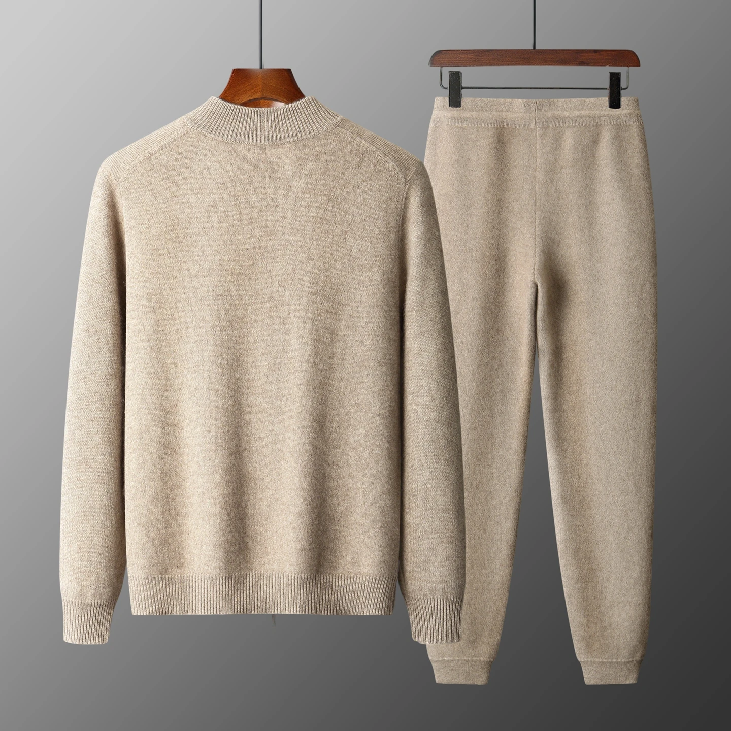 100% Merino Wool Trousers Cardigan Sweater Men Knitwear Thick Zipper Jacket Pencil Pants Autumn Winter Clothes High-end Man set - Image 2