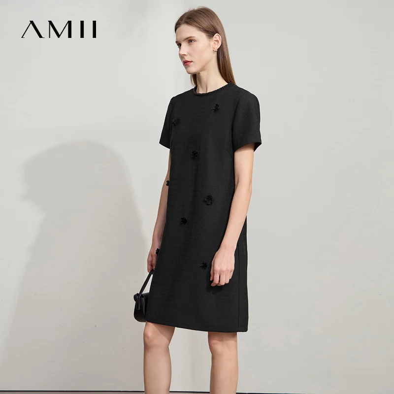 Amii Minimalism Casual Dresses 2025 Summer New Office Lady Elegant Fragrance Beaded Flower Comfort Luxury Women Dresses 12542254 - Image 2