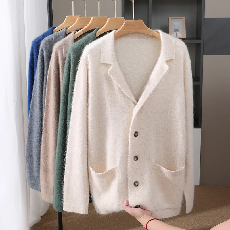New Mink Wool Cardigan Men's Padded Sweater Coat Business Casual Knitted Cashmere Sweater Coat - Image 3