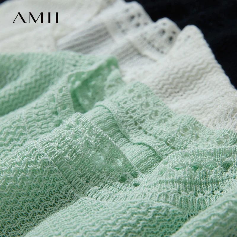 AMII Minimalism Loose Tops Fashion O-Neck Short Sleeve Comfortable Ventilate Green Knitted Sweater Women Clothing 12552106 - Image 6