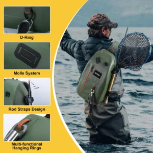 Goture Professional Fishing Chest Pack IPX8 Waterproof 13L Sling Storage Bag with Airtight Zipper & Tool Holder for Anglers