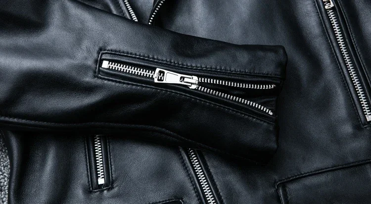 Spring and Autumn Natural Sheepskin Leather Jacket Black Soft Men's Motocycle Jackets Motor Clothing Biker Slim Short Coat - Image 5