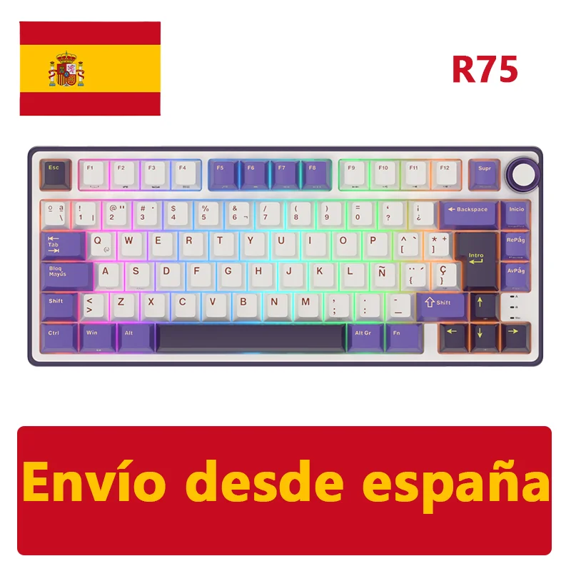 RK Royal Kludge R75 Gasket Mechanical Keyboard 75% RGB Backlit Hot-swappable Wired Spanish Gaming Keyboard with PBT Keycaps Knob - Image 7
