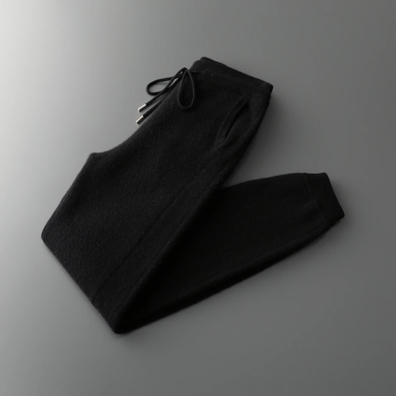 100% Merino Wool Trousers Cardigan Sweater Men Knitwear Thick Zipper Jacket Pencil Pants Autumn Winter Clothes High-end Man set - Image 11