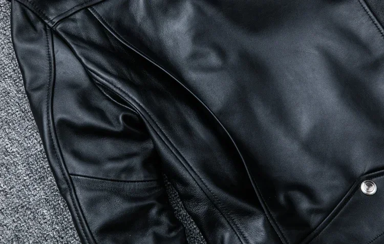 Spring and Autumn Natural Sheepskin Leather Jacket Black Soft Men's Motocycle Jackets Motor Clothing Biker Slim Short Coat - Image 6
