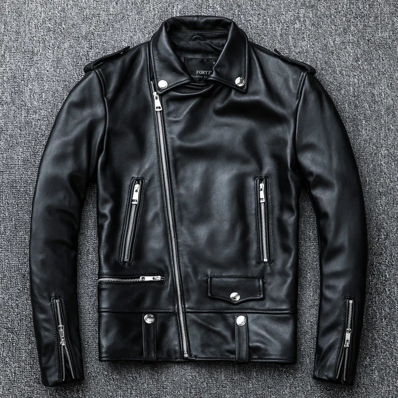 Spring and Autumn Natural Sheepskin Leather Jacket Black Soft Men's Motocycle Jackets Motor Clothing Biker Slim Short Coat - Image 2