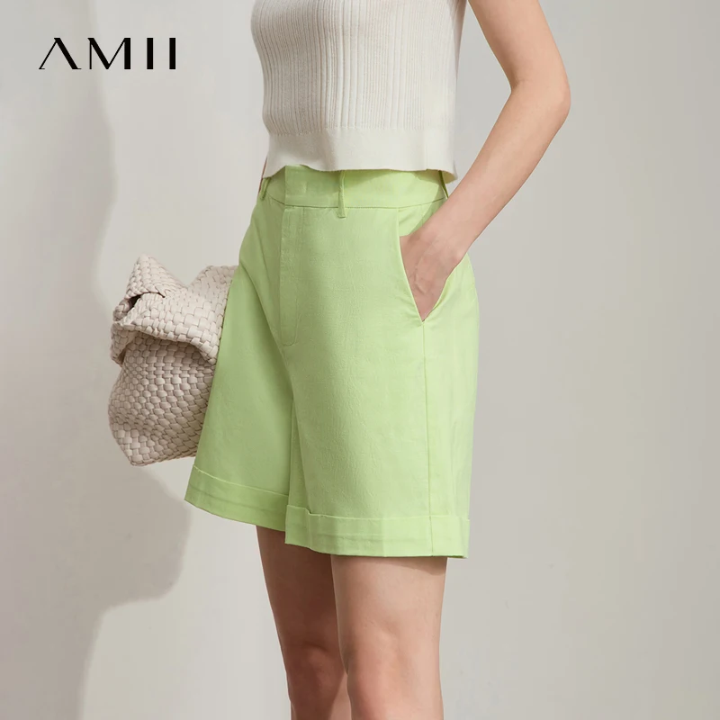 Amii Minimalist New Summer Casual Shorts For Women Loose Pants Cotton Linen Folded Cuffs Commuting Versatile Shorts 12542107 - Image 2
