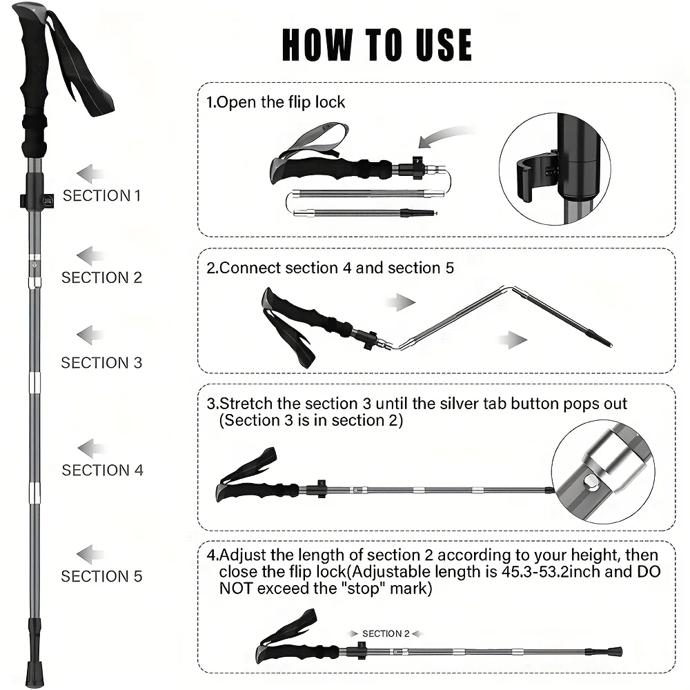 2 Pack Lightweight 100% Carbon Fiber Collapsible Sticks for Walking and Hiking - for Men and Women - Adjustable Height and Retra - Image 6