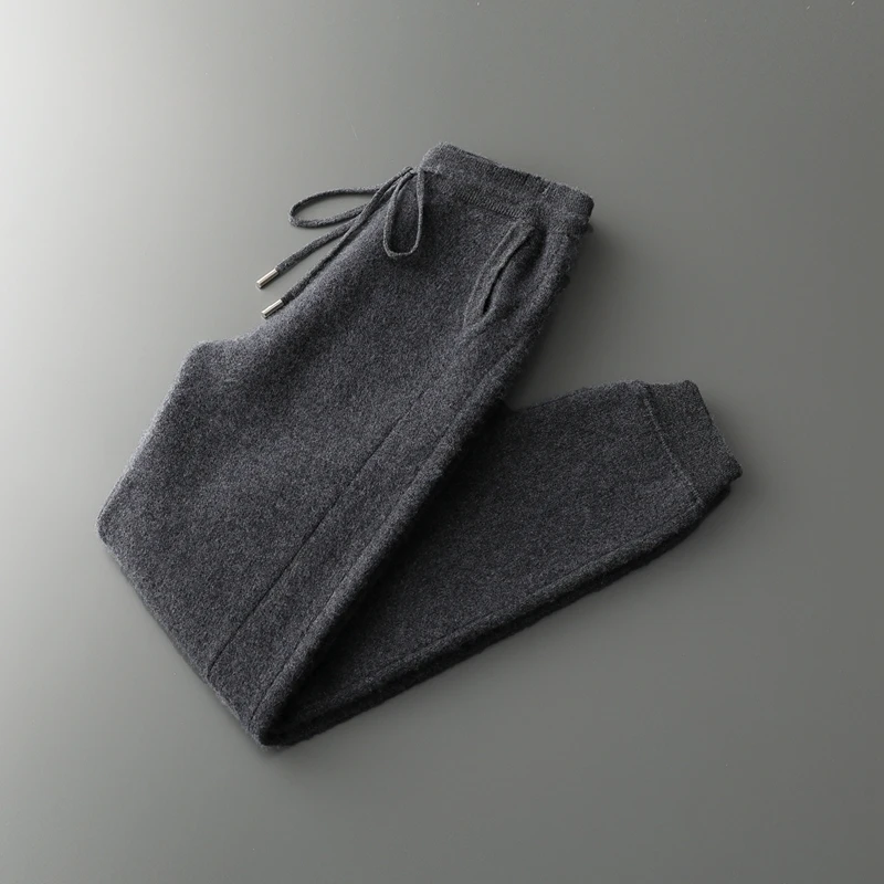 100% Merino Wool Trousers Cardigan Sweater Men Knitwear Thick Zipper Jacket Pencil Pants Autumn Winter Clothes High-end Man set - Image 13
