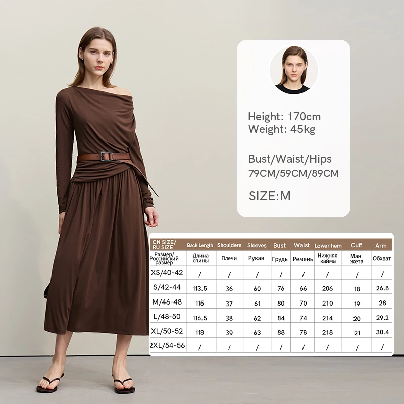 Amii Womens Dresses 2026 Autumn New Casual Elegant Asymmetric Cowl Neck Dress Women's Slim Waist Cinched A-Line Skirt 12641101 - Image 9