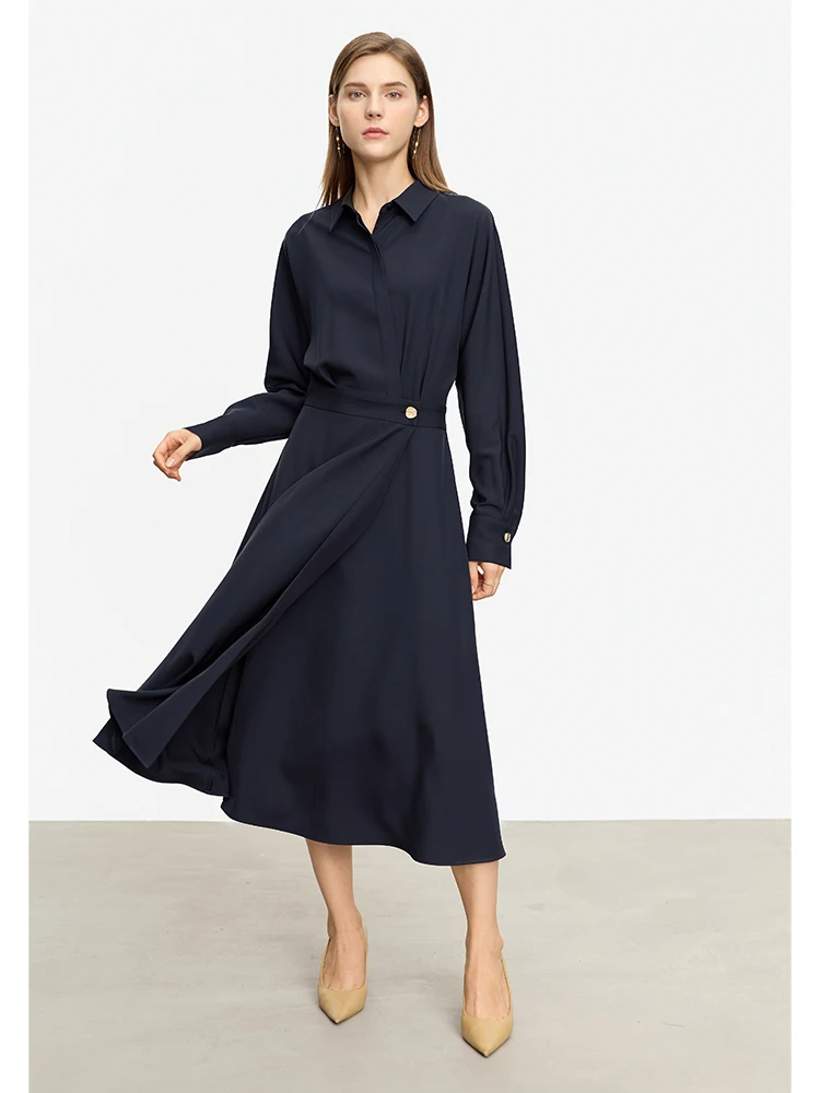 AMII Minimalist French Long-sleeve Shirt Dress for Women 2024 Autumn New A-line Office Lady Solid Midi Dresses Vestidos 12343290 - Image 2