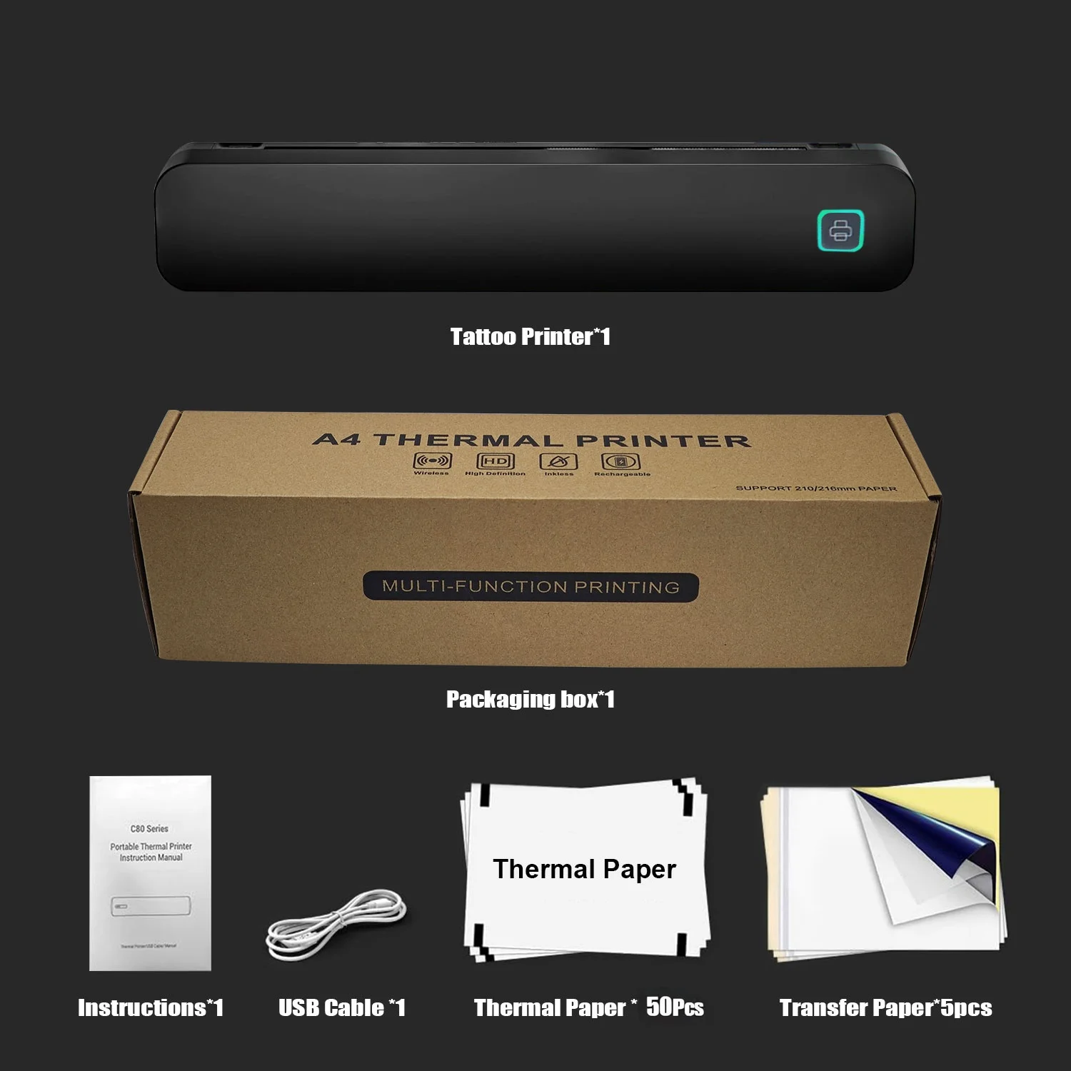 Wireless Portable 8-Inch Thermal Tattoo Printer Includes Transfer Sheets - for Smartphones, PCs, Home, Travel, Office & Creative - Image 8