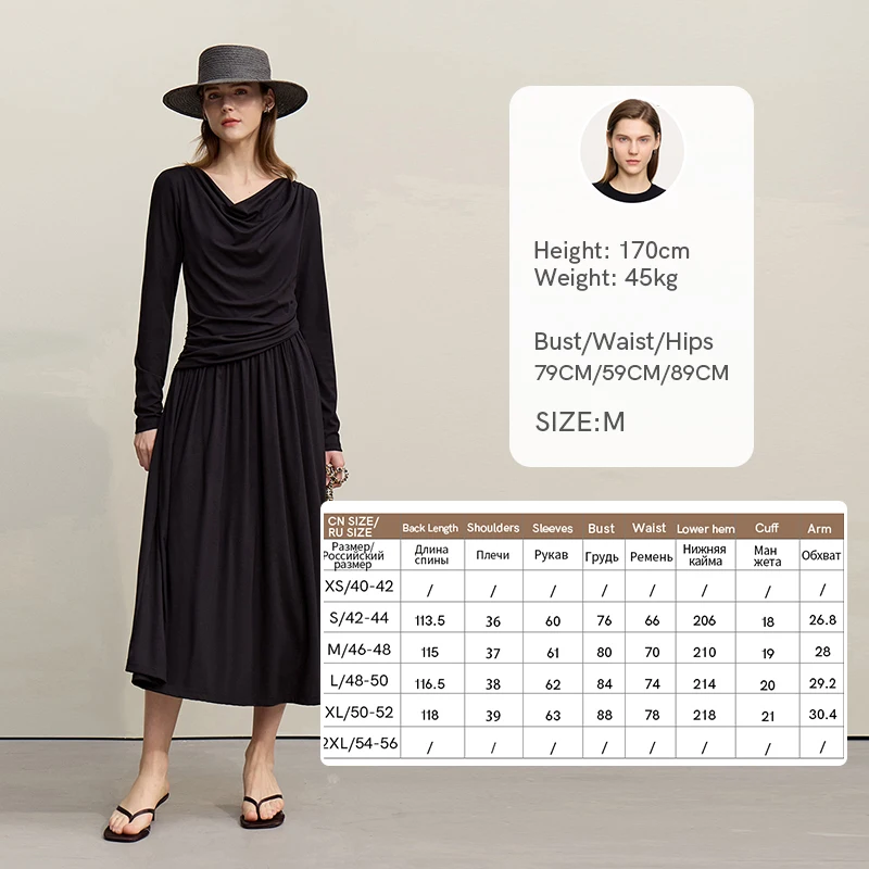 Amii Womens Dresses 2026 Autumn New Casual Elegant Asymmetric Cowl Neck Dress Women's Slim Waist Cinched A-Line Skirt 12641101 - Image 7
