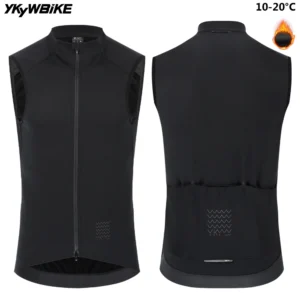YKYWBIKE Cycling Gilet Bicycle Vest Thermal Winter Windproof 2 Way Zippers Road Bike Anti-Splash Cycling Windbreaker