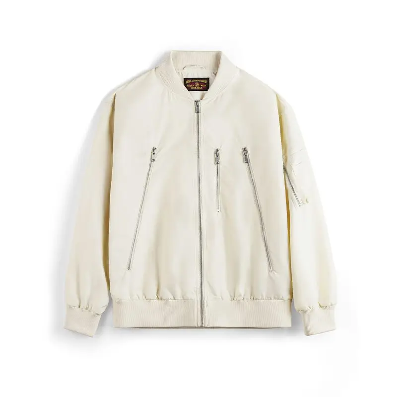 Maden Men's Vintage L2B Pilot Jacket White Lightweight Flight Bomber Jacket Short Zip-Up Casual Baseball Coat for Spring Autumn - Image 7