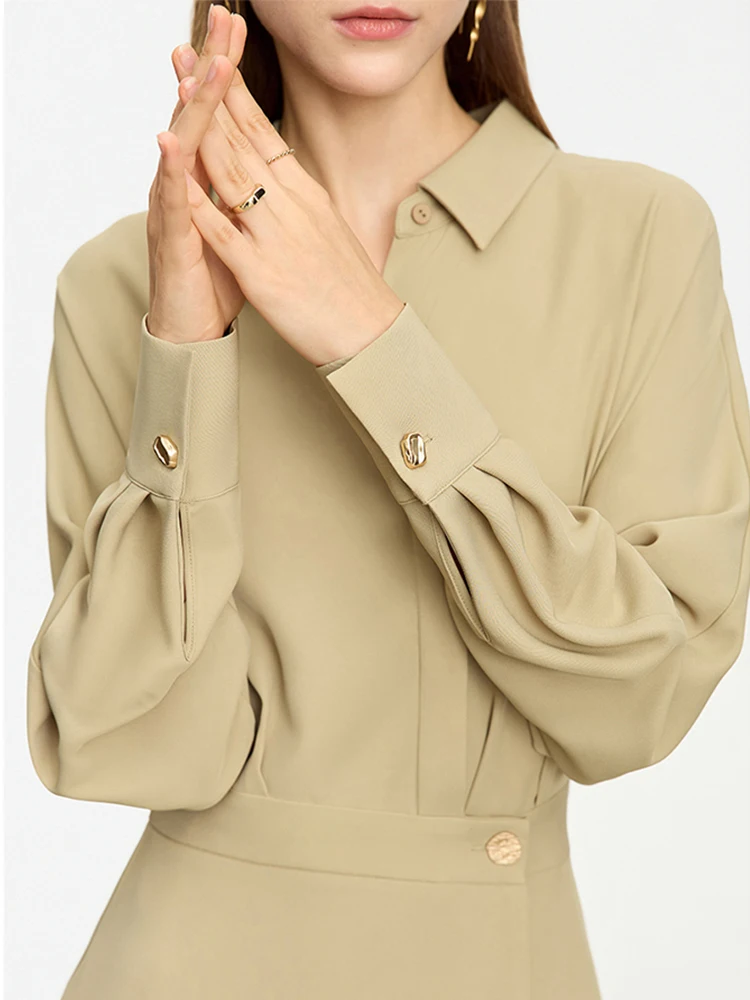AMII Minimalist French Long-sleeve Shirt Dress for Women 2024 Autumn New A-line Office Lady Solid Midi Dresses Vestidos 12343290 - Image 4