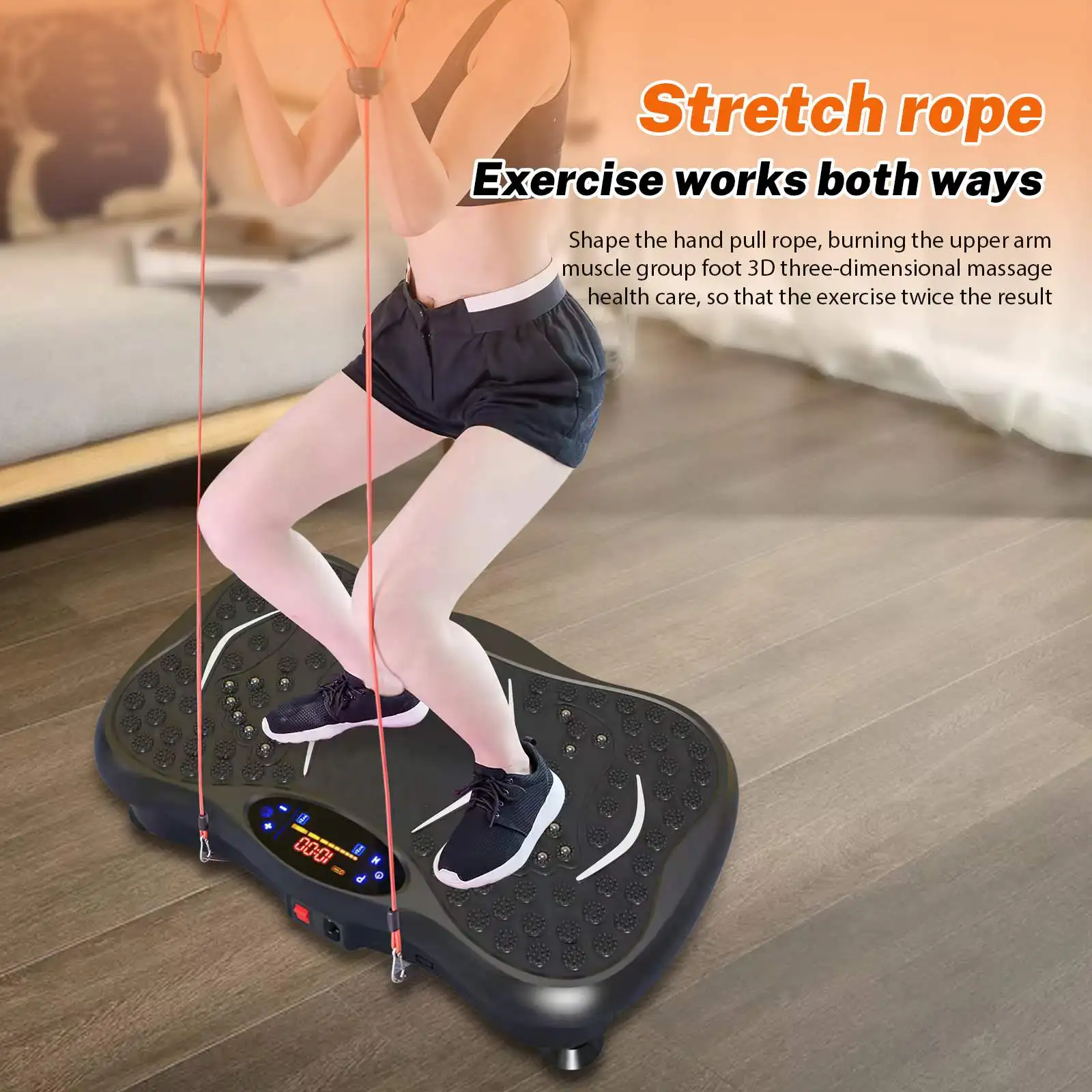 Whole Body Vibration Plate Exercise Machine, Bluetooth Speaker, 5 Auto Modes, LED Display, Resistance Bands for Home Fitness Training - Image 4