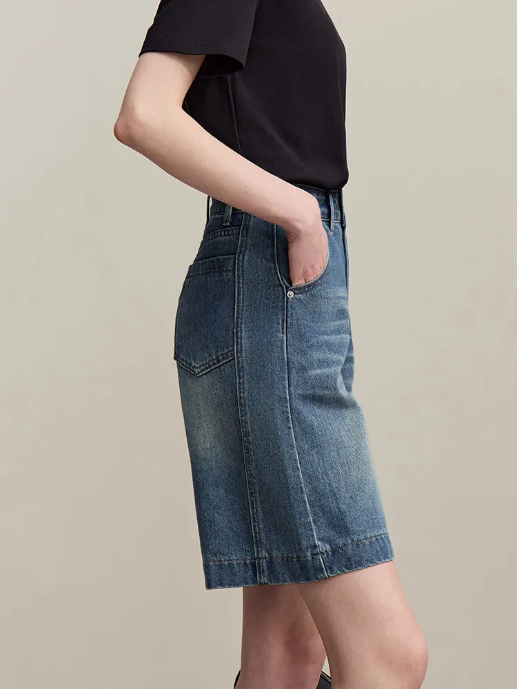 Amii Women's Denim Shorts 2026 Summer New Retro Straight Cotton Mid-Length Pants Casual Versatile Wide Leg Jeans Women 12642070 - Image 4