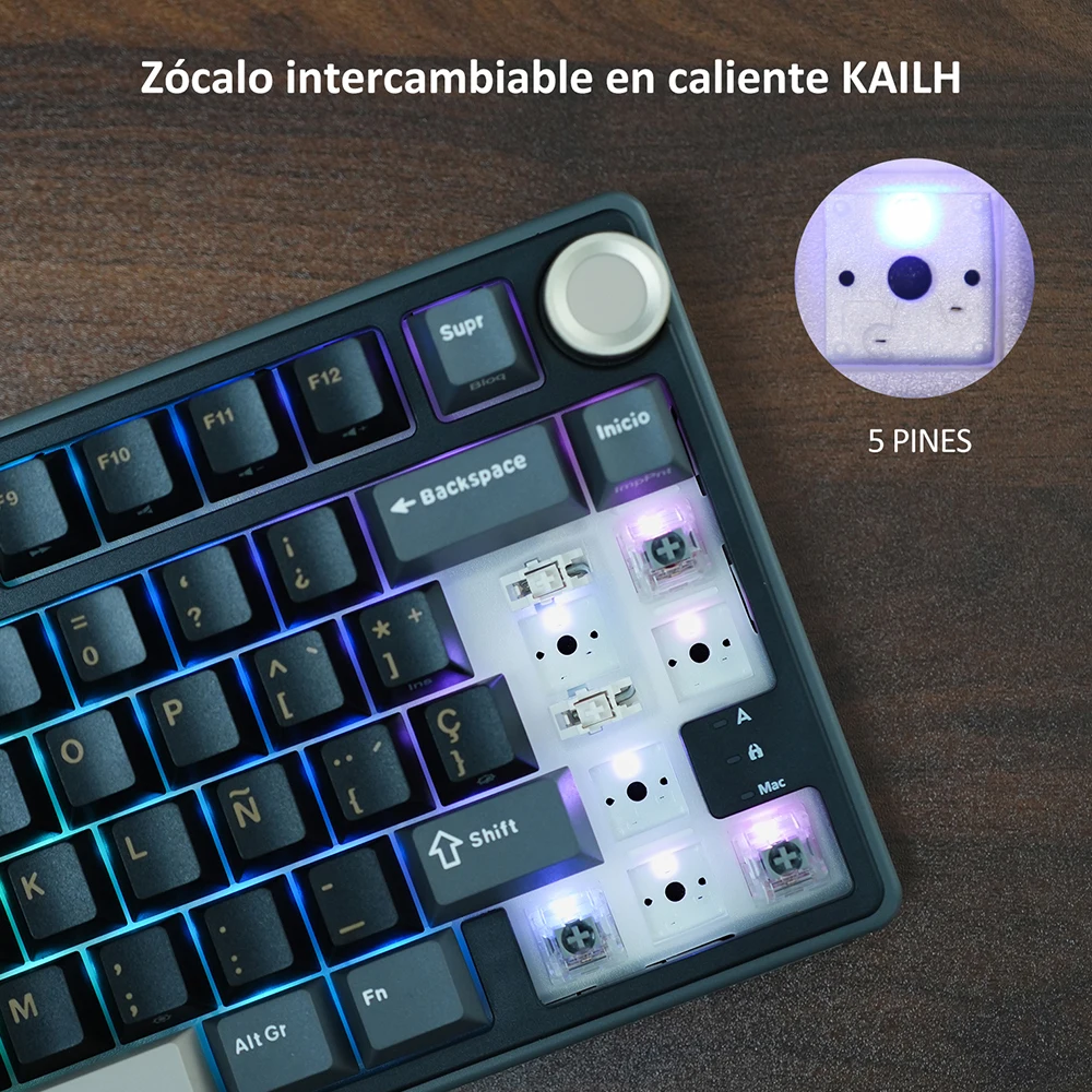 RK Royal Kludge R75 Gasket Mechanical Keyboard 75% RGB Backlit Hot-swappable Wired Spanish Gaming Keyboard with PBT Keycaps Knob - Image 6