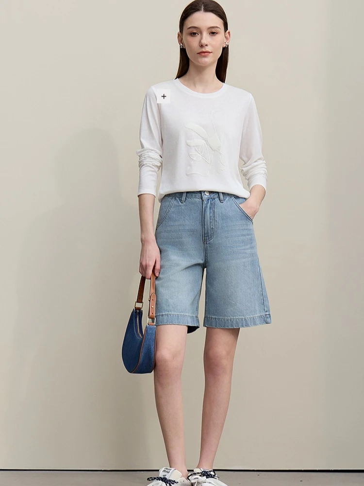 Amii Women's Denim Shorts 2026 Summer New Retro Straight Cotton Mid-Length Pants Casual Versatile Wide Leg Jeans Women 12642070 - Image 6