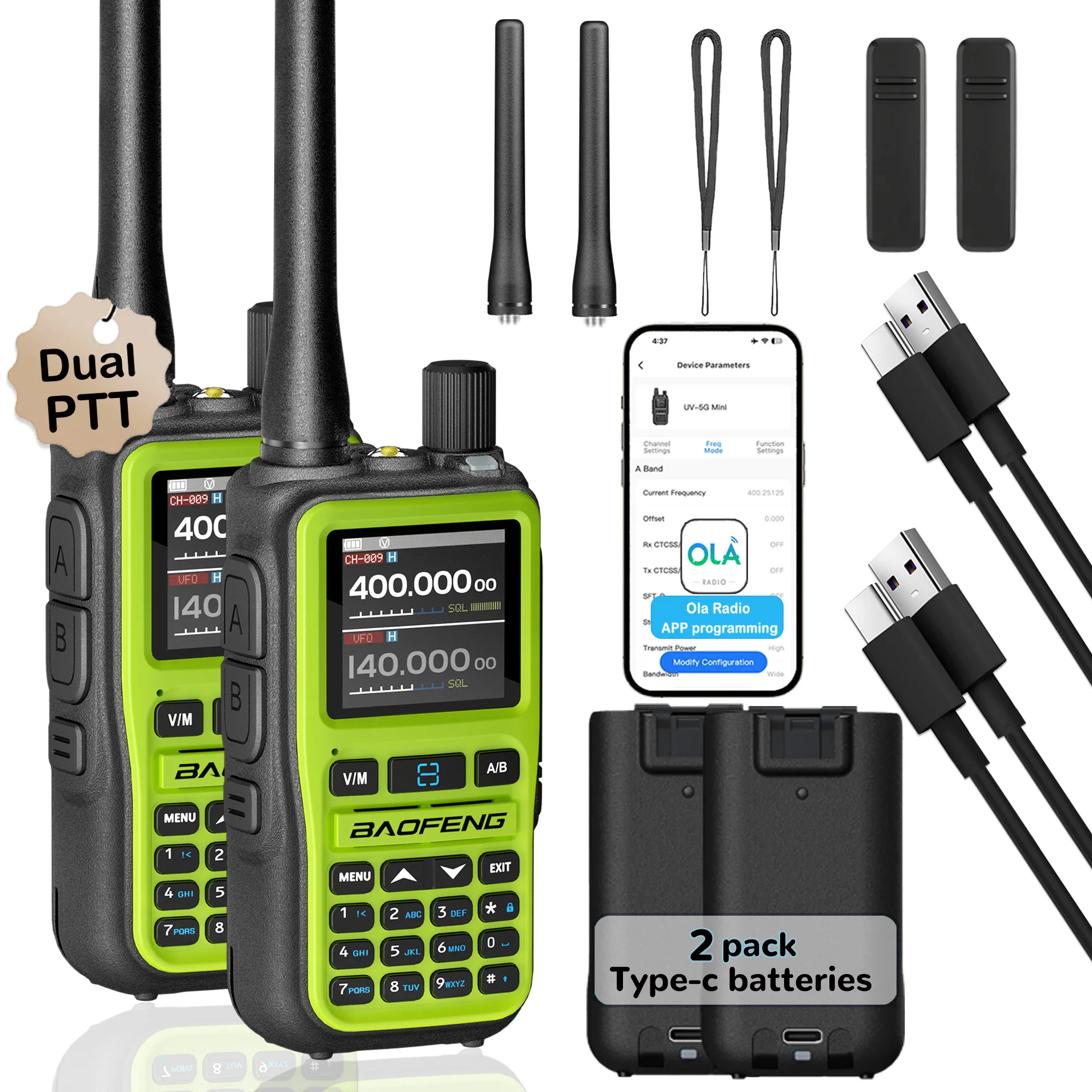 2 Pack BAOFENG UV-5R Mini Dual Band Two-Way Radio (5W/999CH) - Bluetooth APP Programming, NOAA Alert, Type-C Fast Charging - Image 10