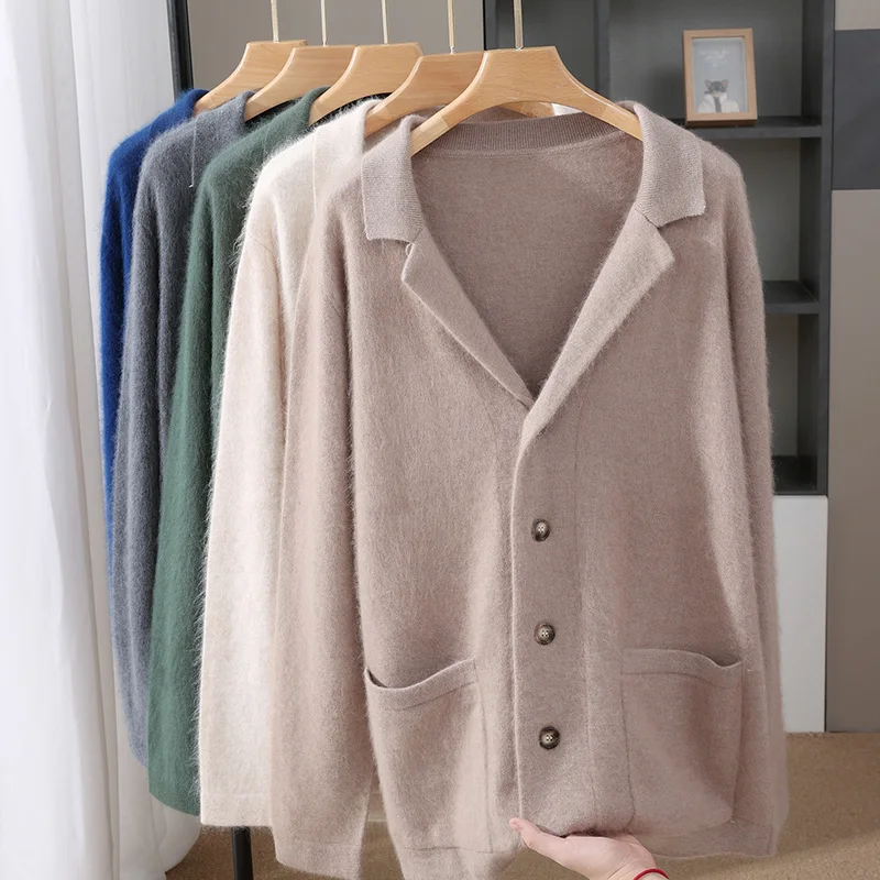 New Mink Wool Cardigan Men's Padded Sweater Coat Business Casual Knitted Cashmere Sweater Coat - Image 2