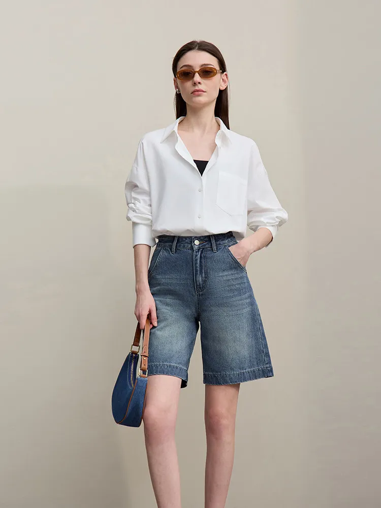 Amii Women's Denim Shorts 2026 Summer New Retro Straight Cotton Mid-Length Pants Casual Versatile Wide Leg Jeans Women 12642070 - Image 3