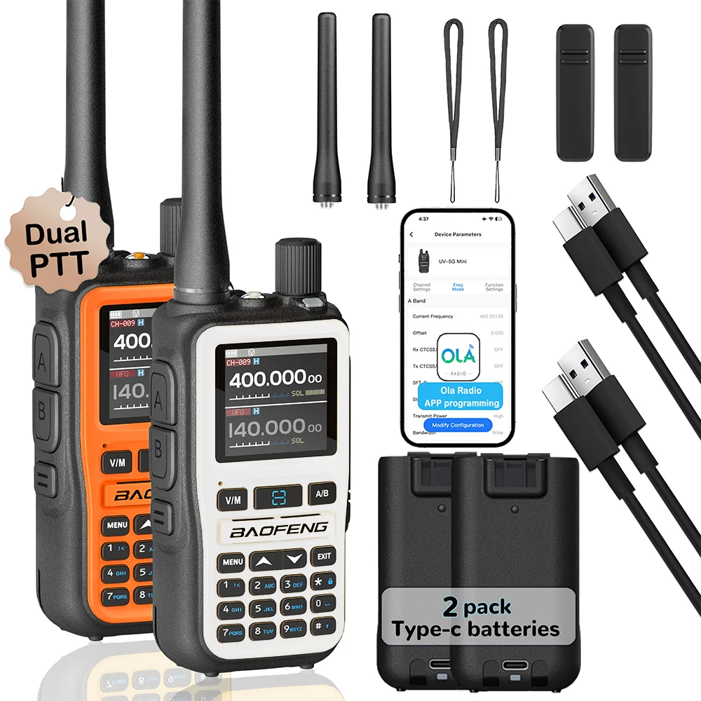 2 Pack BAOFENG UV-5R Mini Dual Band Two-Way Radio (5W/999CH) - Bluetooth APP Programming, NOAA Alert, Type-C Fast Charging - Image 7