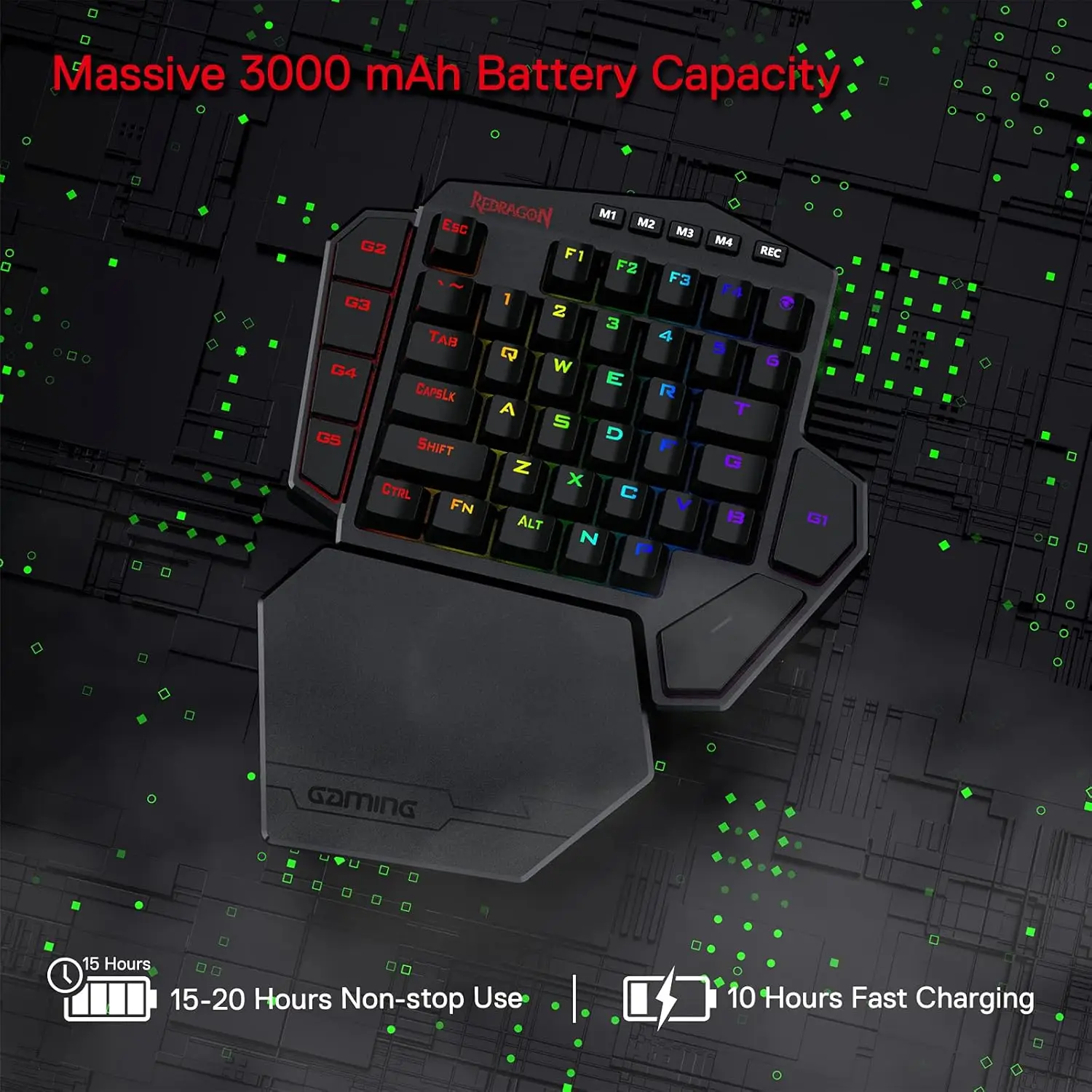 Redragon K585 PRO Wireless 42 Keys Hot-Swappable 3-Mode One-Handed Mechanical Gaming Wrist Support Keyboard - Image 4