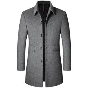 BROWON Brand Winter Coat Men 2026 Autumn Solid Turn-Down Collar Wool Long Jacket for Men New Business Casual Keep Warm Outerwear