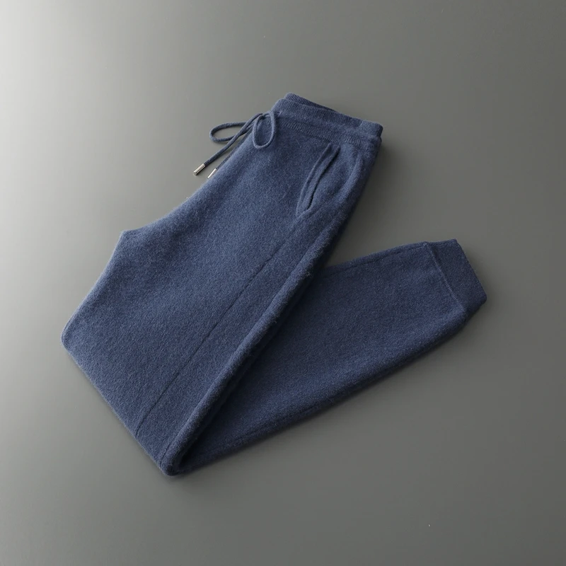 100% Merino Wool Trousers Cardigan Sweater Men Knitwear Thick Zipper Jacket Pencil Pants Autumn Winter Clothes High-end Man set - Image 12