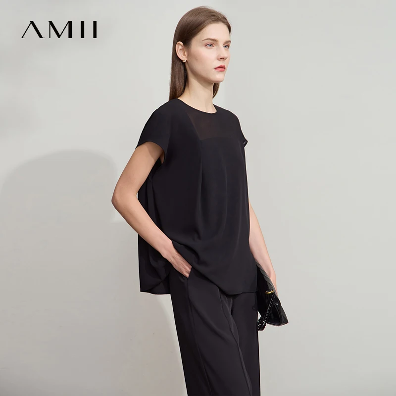 Amii Women's Top Minimalist Summer New Commuting O-Neck Pullover Raglan Short Sleeve Slightly Off-Shoulder Loose Shirt 12542146 - Image 3