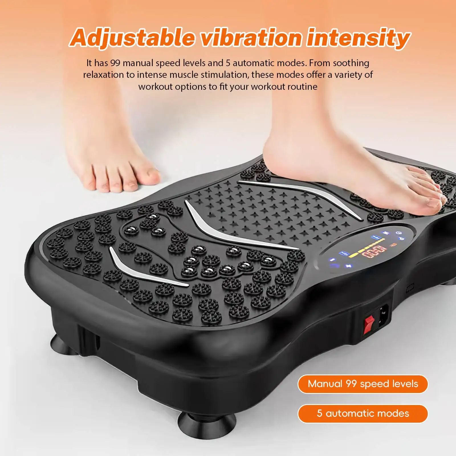 Whole Body Vibration Plate Exercise Machine, Bluetooth Speaker, 5 Auto Modes, LED Display, Resistance Bands for Home Fitness Training - Image 5