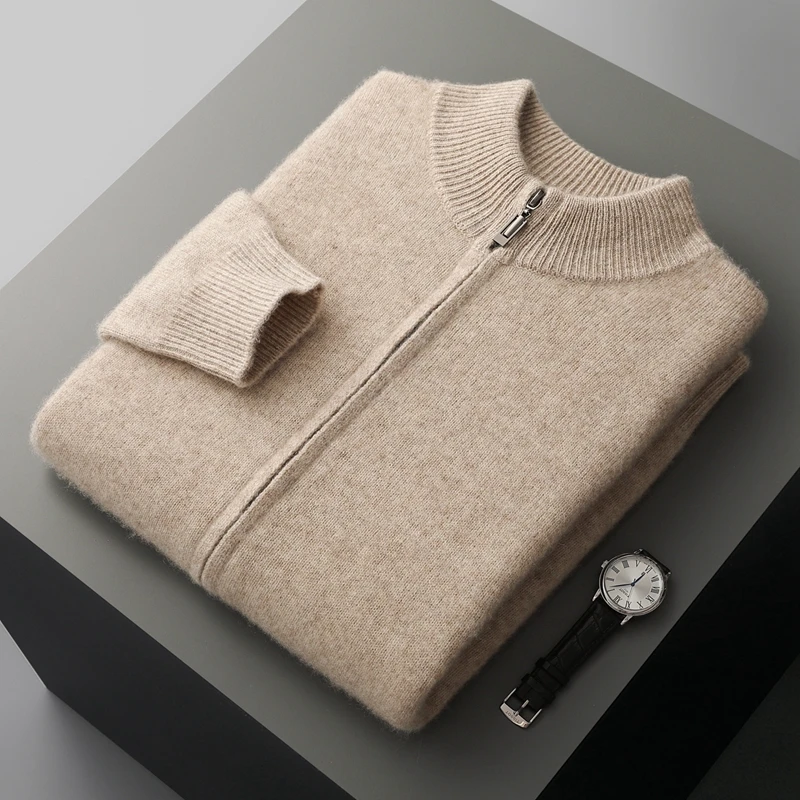 100% Merino Wool Trousers Cardigan Sweater Men Knitwear Thick Zipper Jacket Pencil Pants Autumn Winter Clothes High-end Man set - Image 10