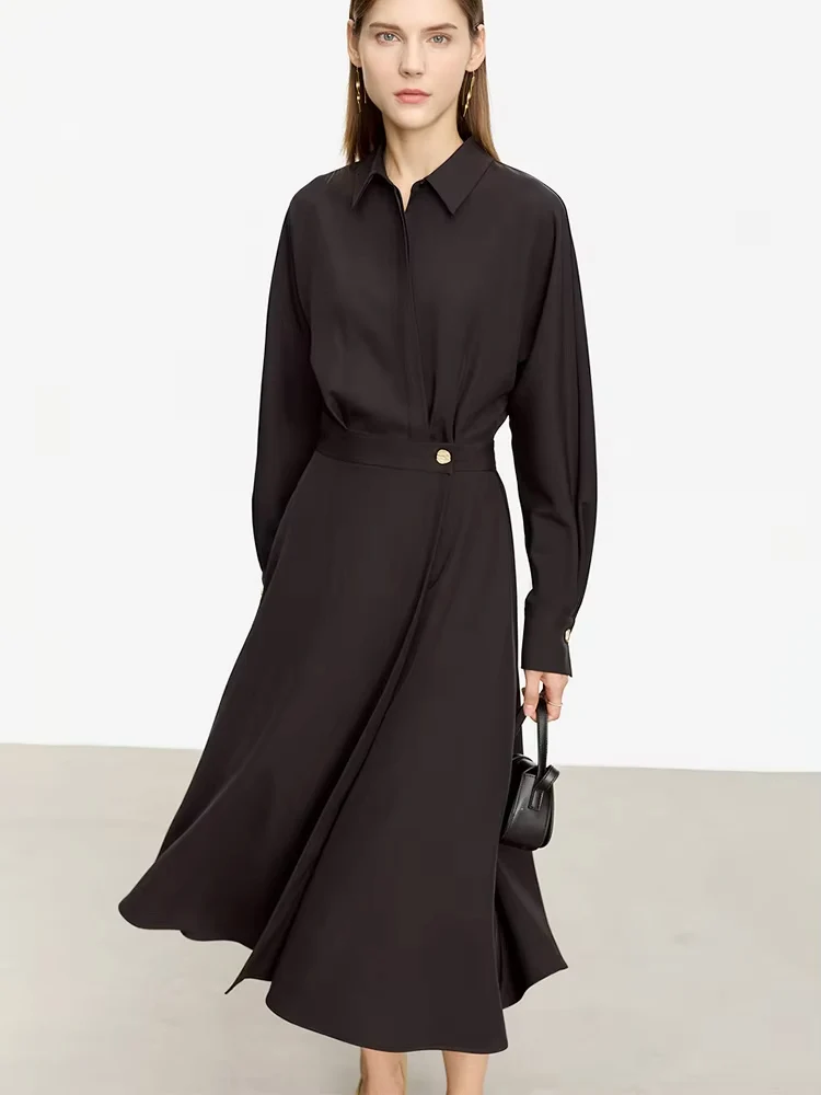 AMII Minimalist French Long-sleeve Shirt Dress for Women 2024 Autumn New A-line Office Lady Solid Midi Dresses Vestidos 12343290 - Image 7