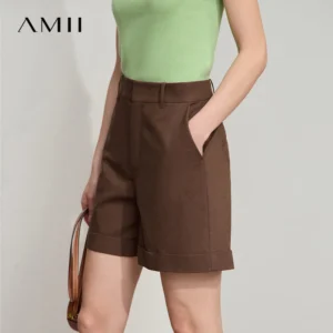 Amii Minimalist New Summer Casual Shorts For Women Loose Pants Cotton Linen Folded Cuffs Commuting Versatile Shorts 12542107