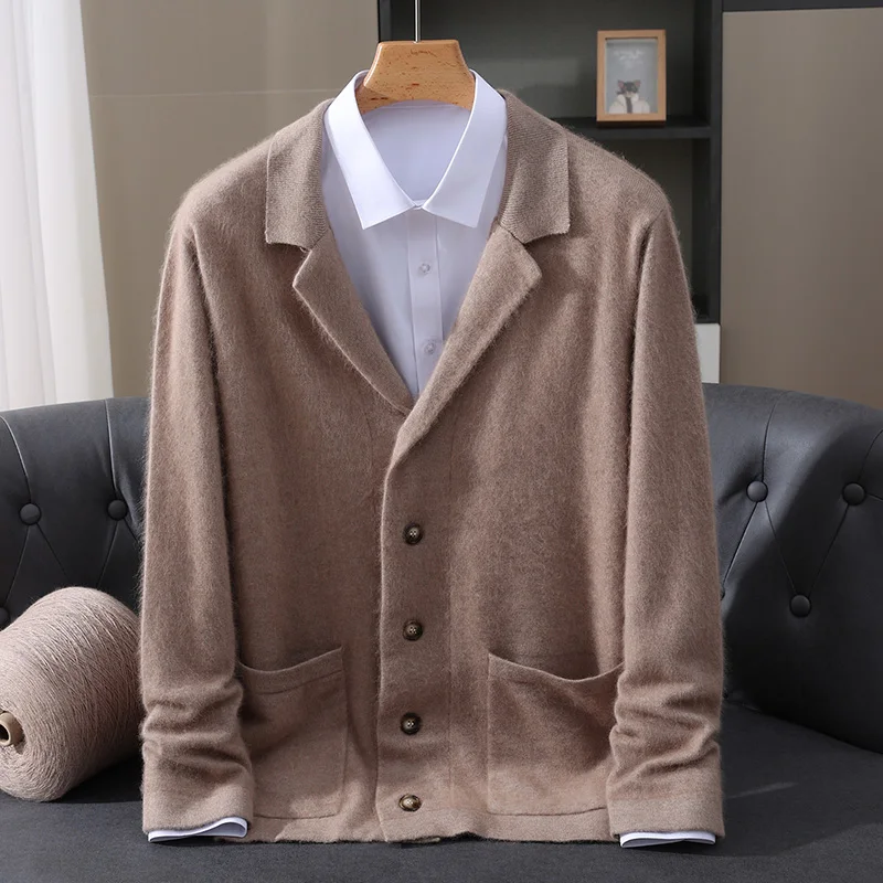 New Mink Wool Cardigan Men's Padded Sweater Coat Business Casual Knitted Cashmere Sweater Coat - Image 4