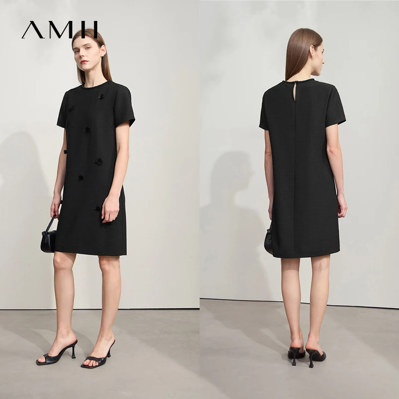 Amii Minimalism Casual Dresses 2025 Summer New Office Lady Elegant Fragrance Beaded Flower Comfort Luxury Women Dresses 12542254 - Image 3