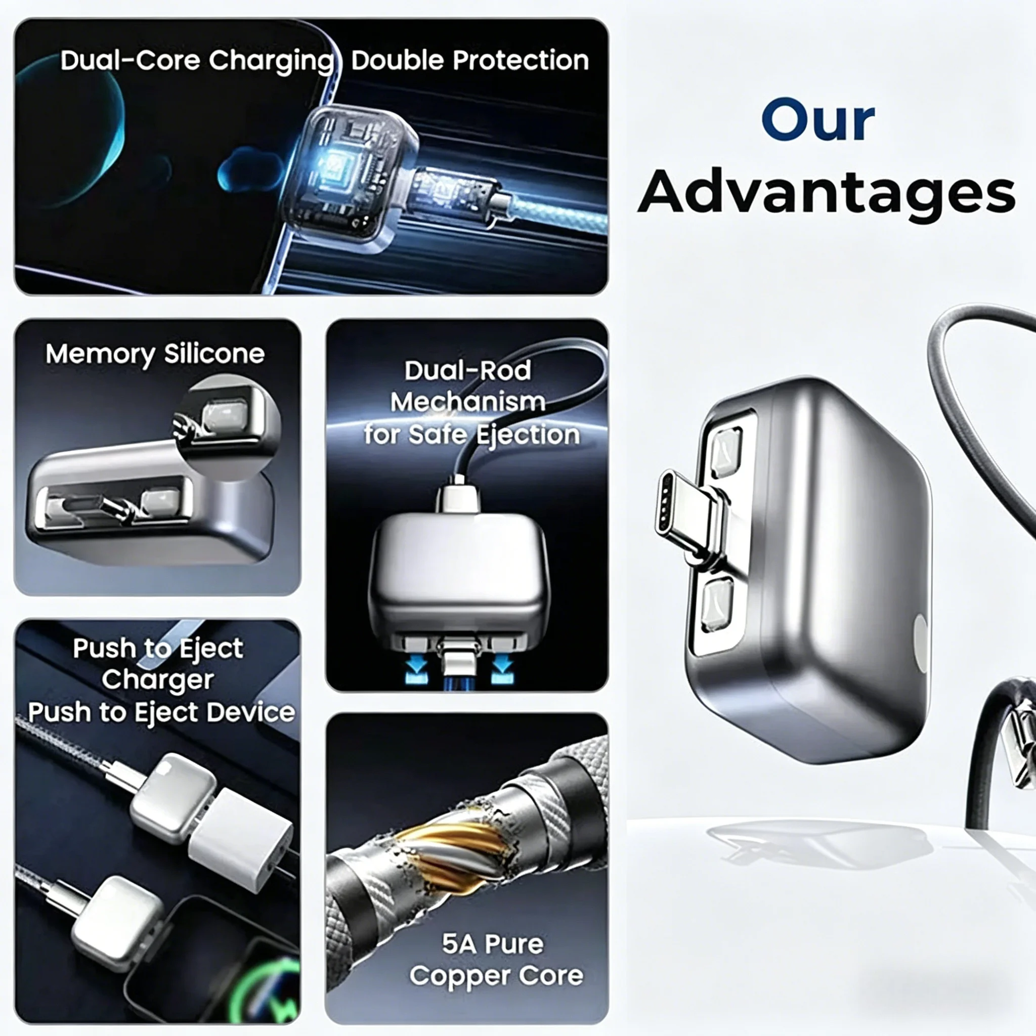 140W Smart Full Charge Self-Cut Type-C Adapter, Universal Auto Disconnect for Night Charging, Overcharge Prevention Separator - Image 5