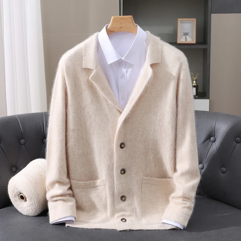 New Mink Wool Cardigan Men's Padded Sweater Coat Business Casual Knitted Cashmere Sweater Coat - Image 6