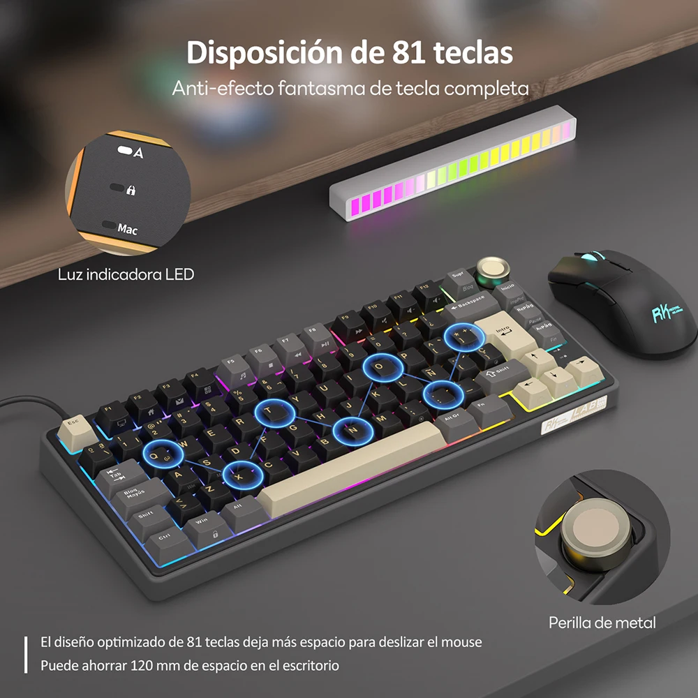 RK Royal Kludge R75 Gasket Mechanical Keyboard 75% RGB Backlit Hot-swappable Wired Spanish Gaming Keyboard with PBT Keycaps Knob - Image 2